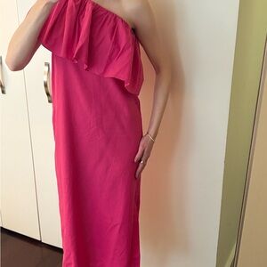 Pomander Place Vibrant Pink One-Shoulder Dress